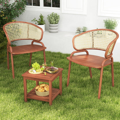 Double-Tier Acacia Wood Patio Side Table with Slatted Tabletop and Shelf, Natural Patio Coffee Tables   at Gallery Canada