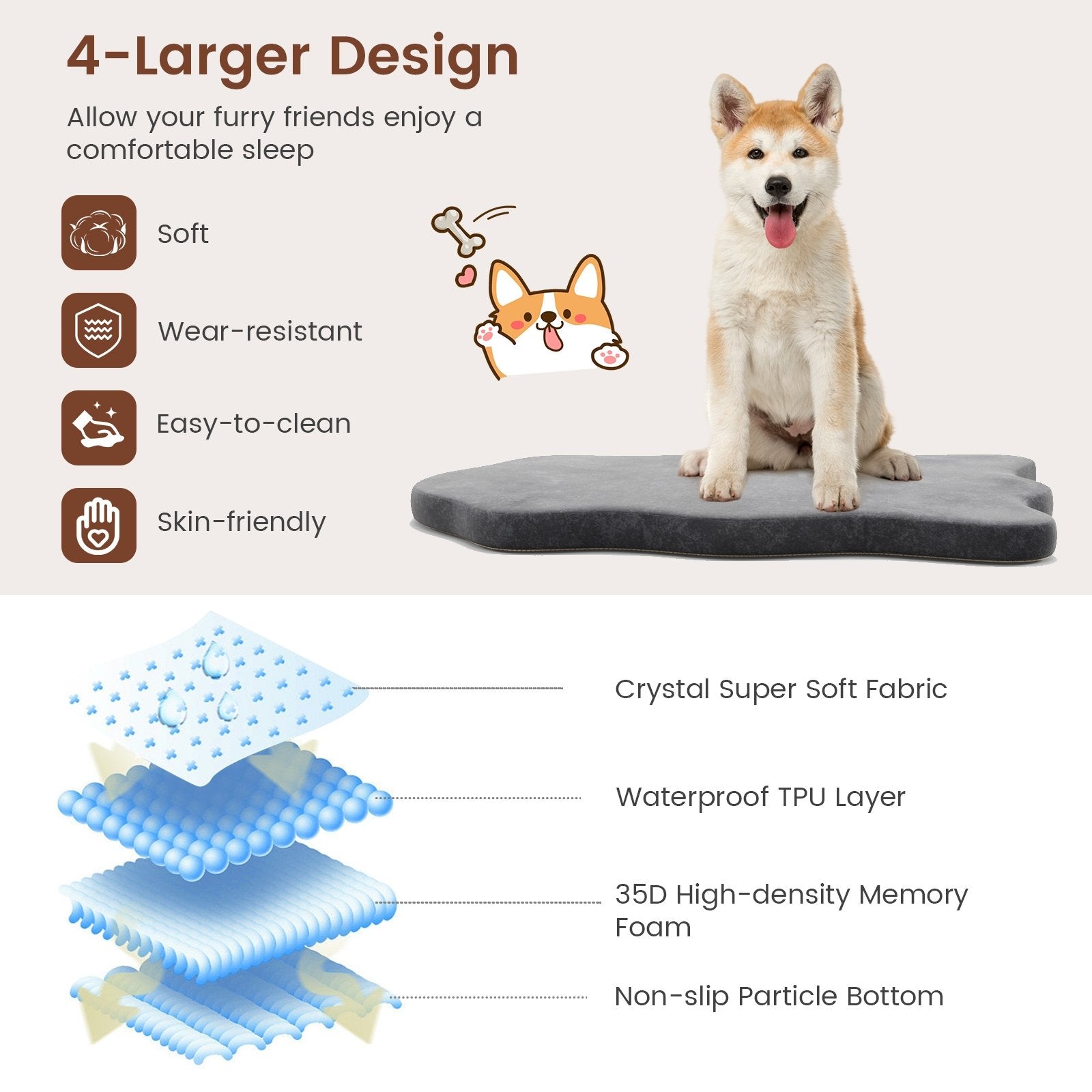 Orthopedic Dog Bed with Memory Foam Support for Large Dogs, Gray Dog Supplies   at Gallery Canada