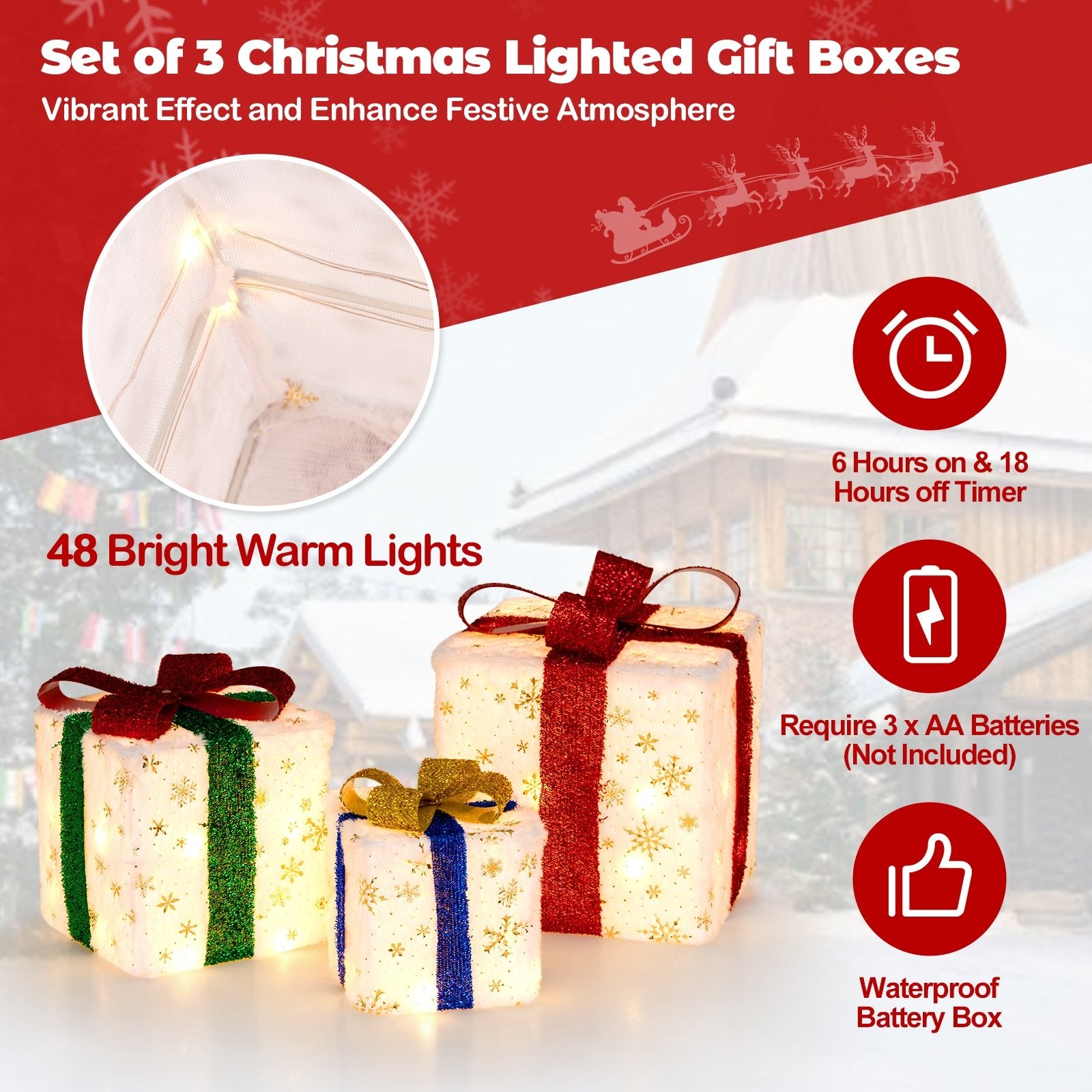 Set of 3 Christmas Lighted Gift Boxes with 48 Bright Warm Lights Christmas Decor & Accessories   at Gallery Canada