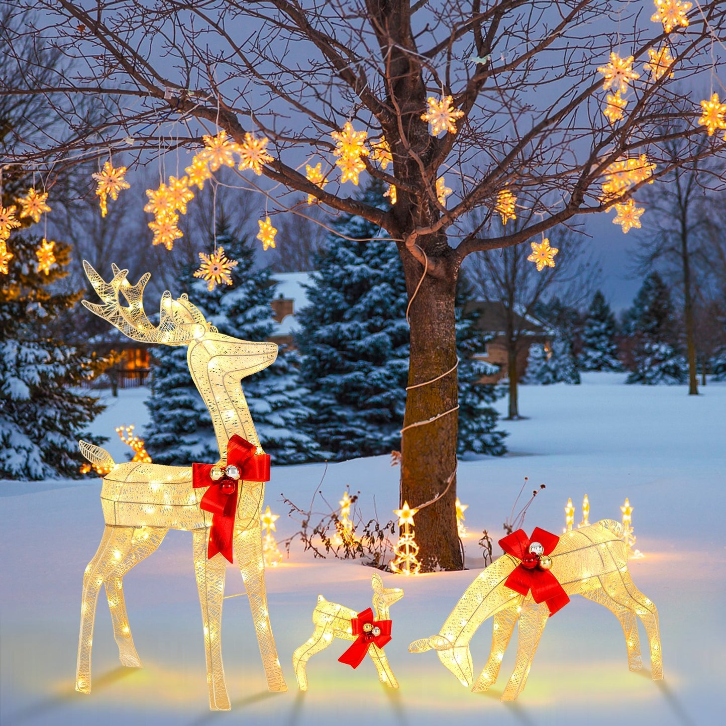 3 Pieces Lighted Reindeer Family Set with 230 LED Lights Stakes, White Christmas Decor & Accessories   at Gallery Canada