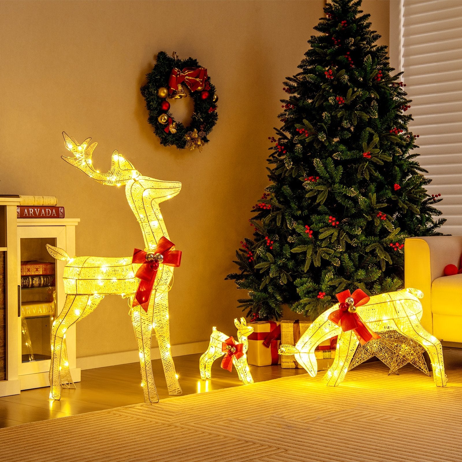 3 Pieces Lighted Reindeer Family Set with 230 LED Lights Stakes, White Christmas Decor & Accessories   at Gallery Canada