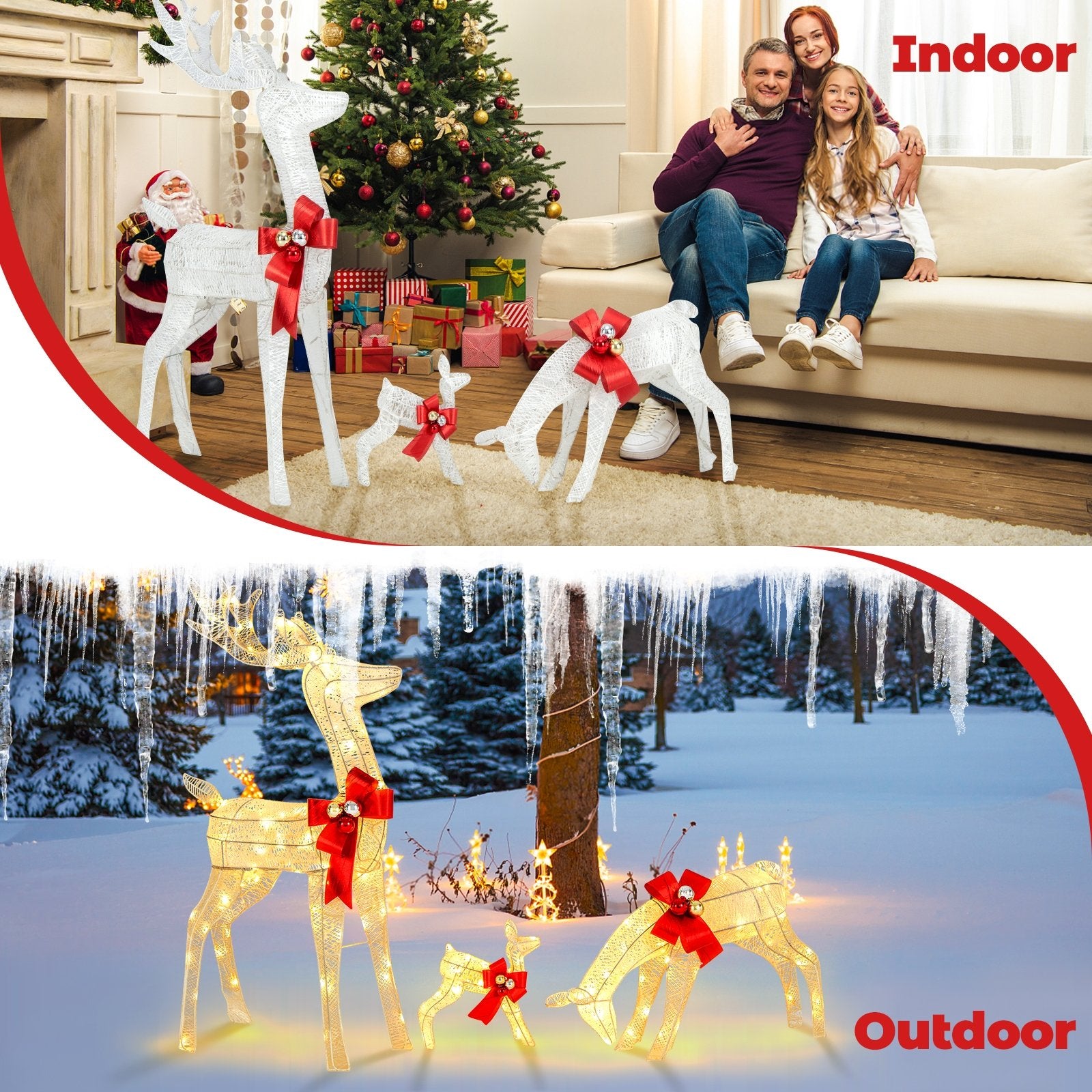 3 Pieces Lighted Reindeer Family Set with 230 LED Lights Stakes, White Christmas Decor & Accessories   at Gallery Canada