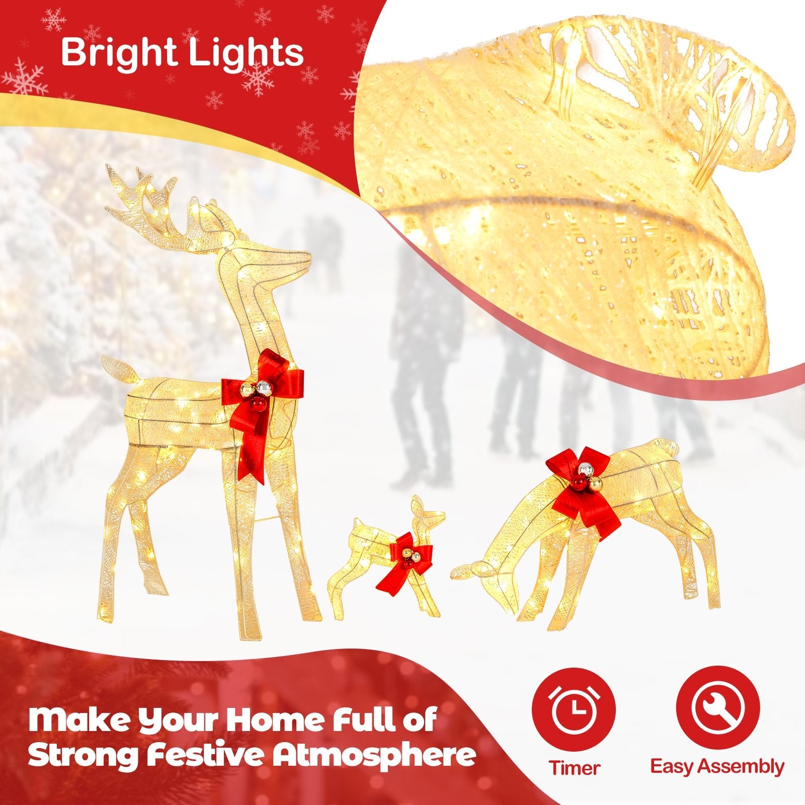 3 Pieces Lighted Reindeer Family Set with 230 LED Lights Stakes, White Christmas Decor & Accessories   at Gallery Canada