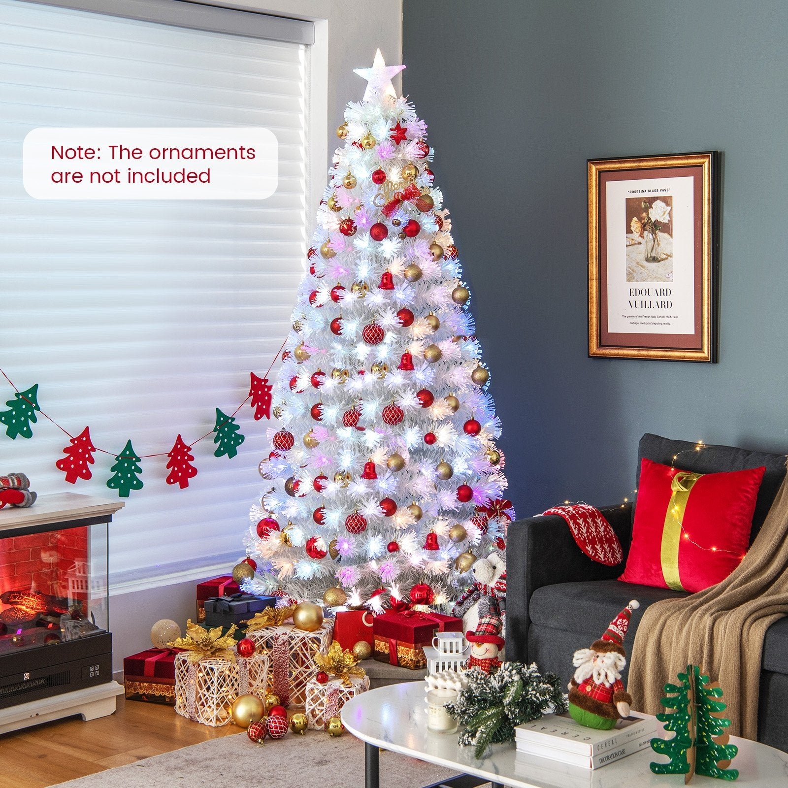 6/7 Feet Pre-Lit Fiber Optic White Snow-Flocked Artificial Christmas Tree-7 ft, White Christmas Tree   at Gallery Canada