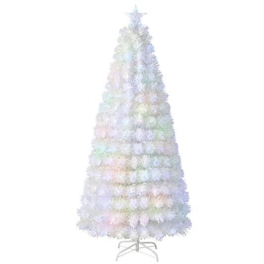 6/7 Feet Pre-Lit Fiber Optic White Snow-Flocked Artificial Christmas Tree-7 ft, White Christmas Tree   at Gallery Canada