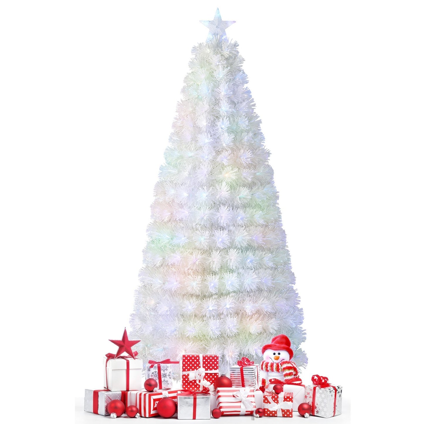 6/7 Feet Pre-Lit Fiber Optic White Snow-Flocked Artificial Christmas Tree-7 ft, White Christmas Tree   at Gallery Canada