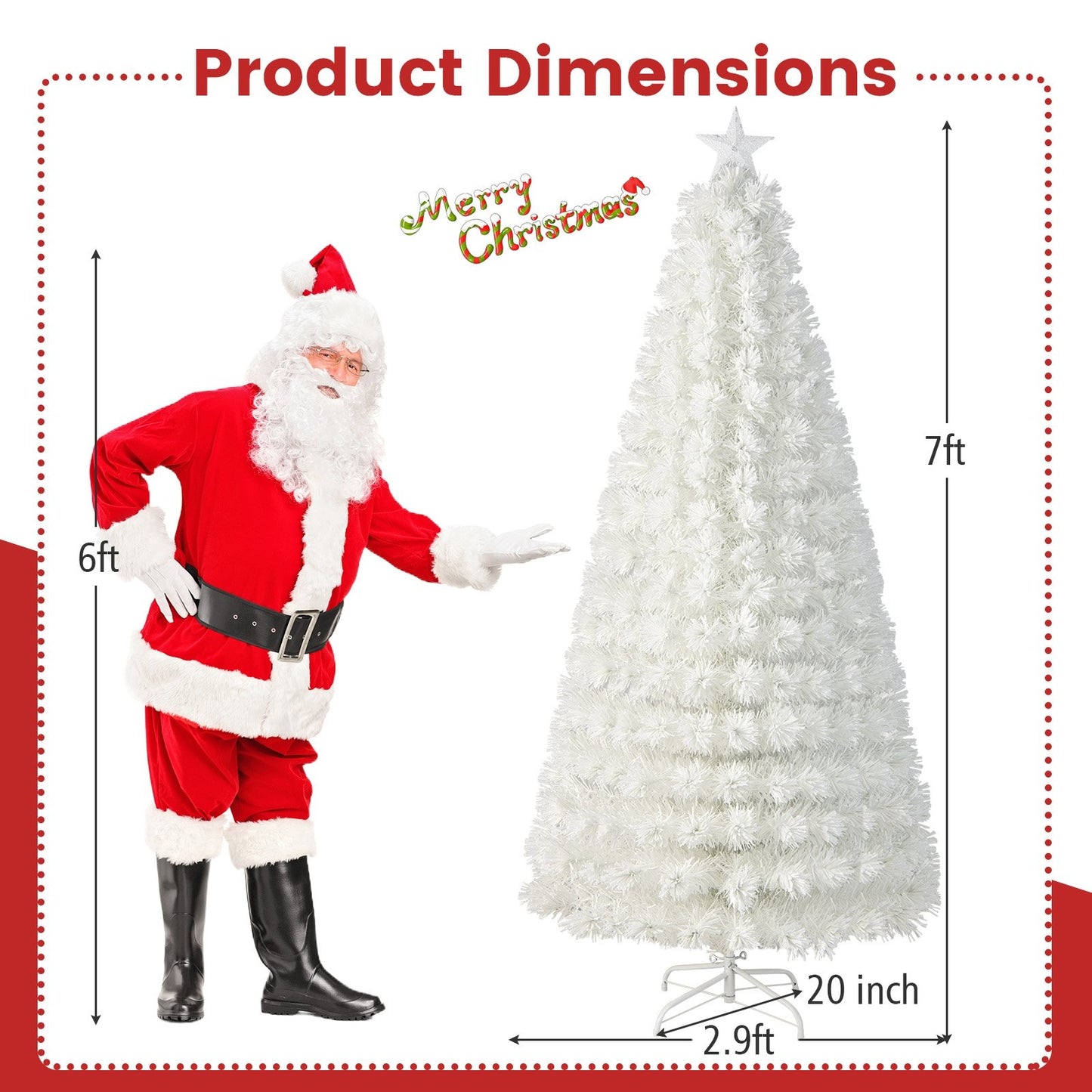 6/7 Feet Pre-Lit Fiber Optic White Snow-Flocked Artificial Christmas Tree-7 ft, White Christmas Tree   at Gallery Canada