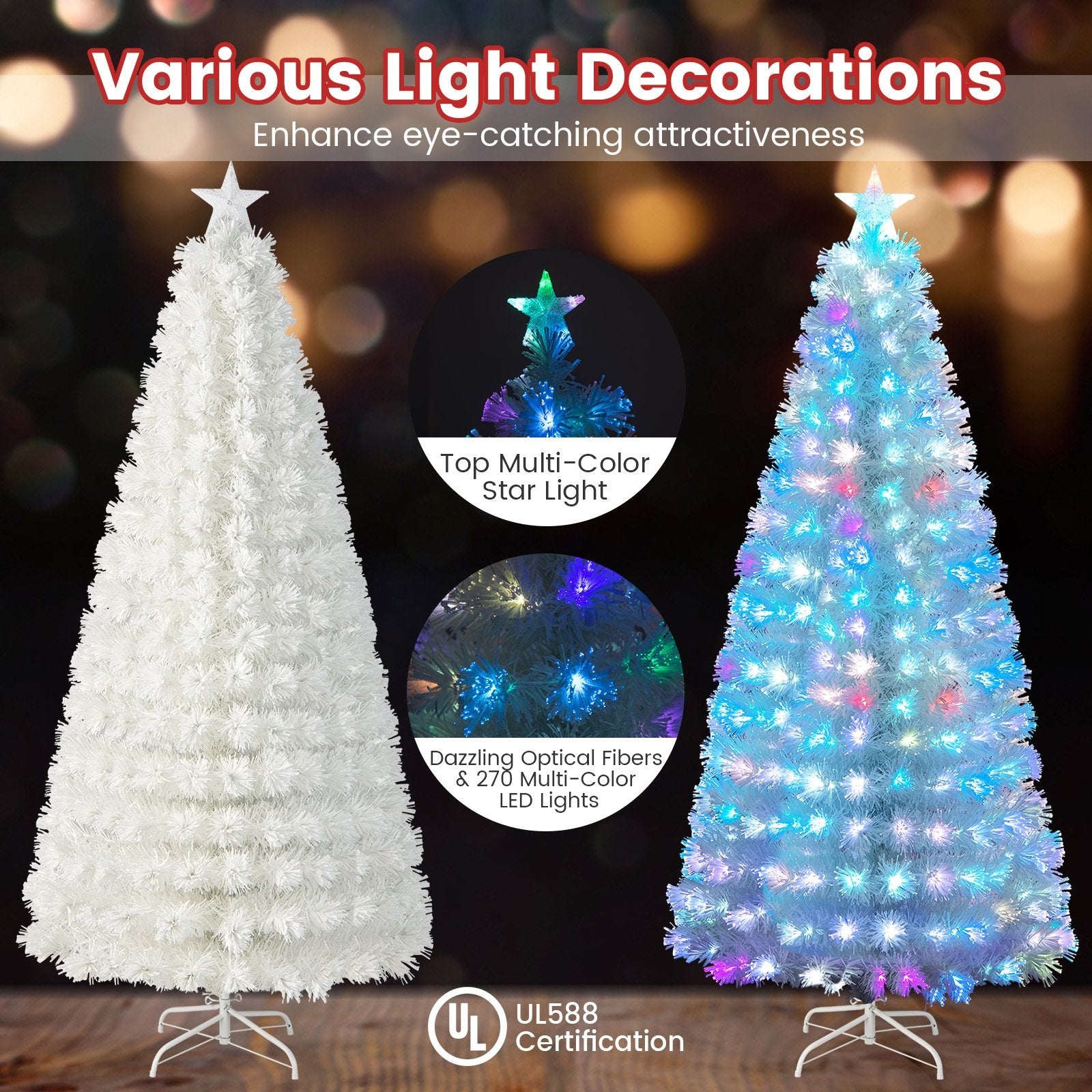 6/7 Feet Pre-Lit Fiber Optic White Snow-Flocked Artificial Christmas Tree-7 ft, White Christmas Tree   at Gallery Canada