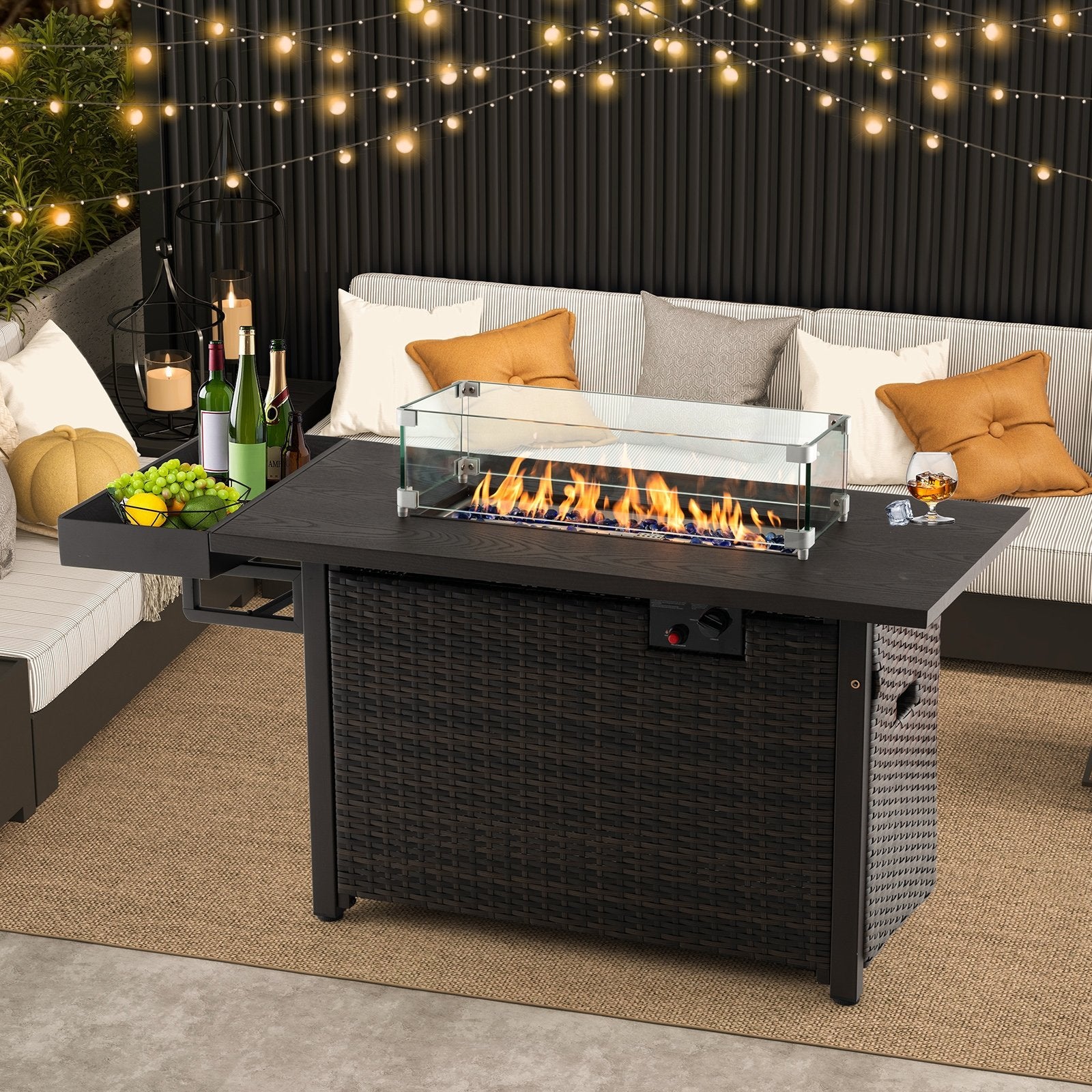 52 Inches Outdoor Wicker Gas Fire Pit Propane Fire Table with Cover, Brown Fire Pit Tables   at Gallery Canada