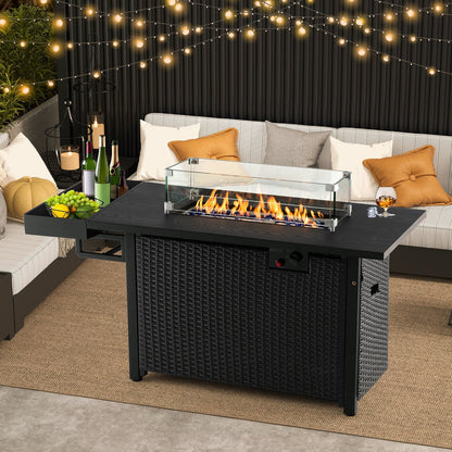 52 Inches Outdoor Wicker Gas Fire Pit Propane Fire Table with Cover, Black Fire Pit Tables   at Gallery Canada