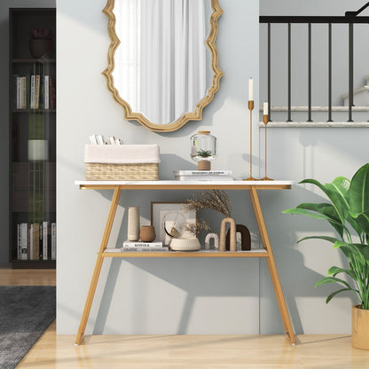 Console Table with Open Shelf Gold Metal Frame Living Room Hallway, White Console Tables   at Gallery Canada