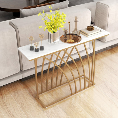 48" Gold Console Table with White Faux Marble Tabletop, White Console Tables   at Gallery Canada