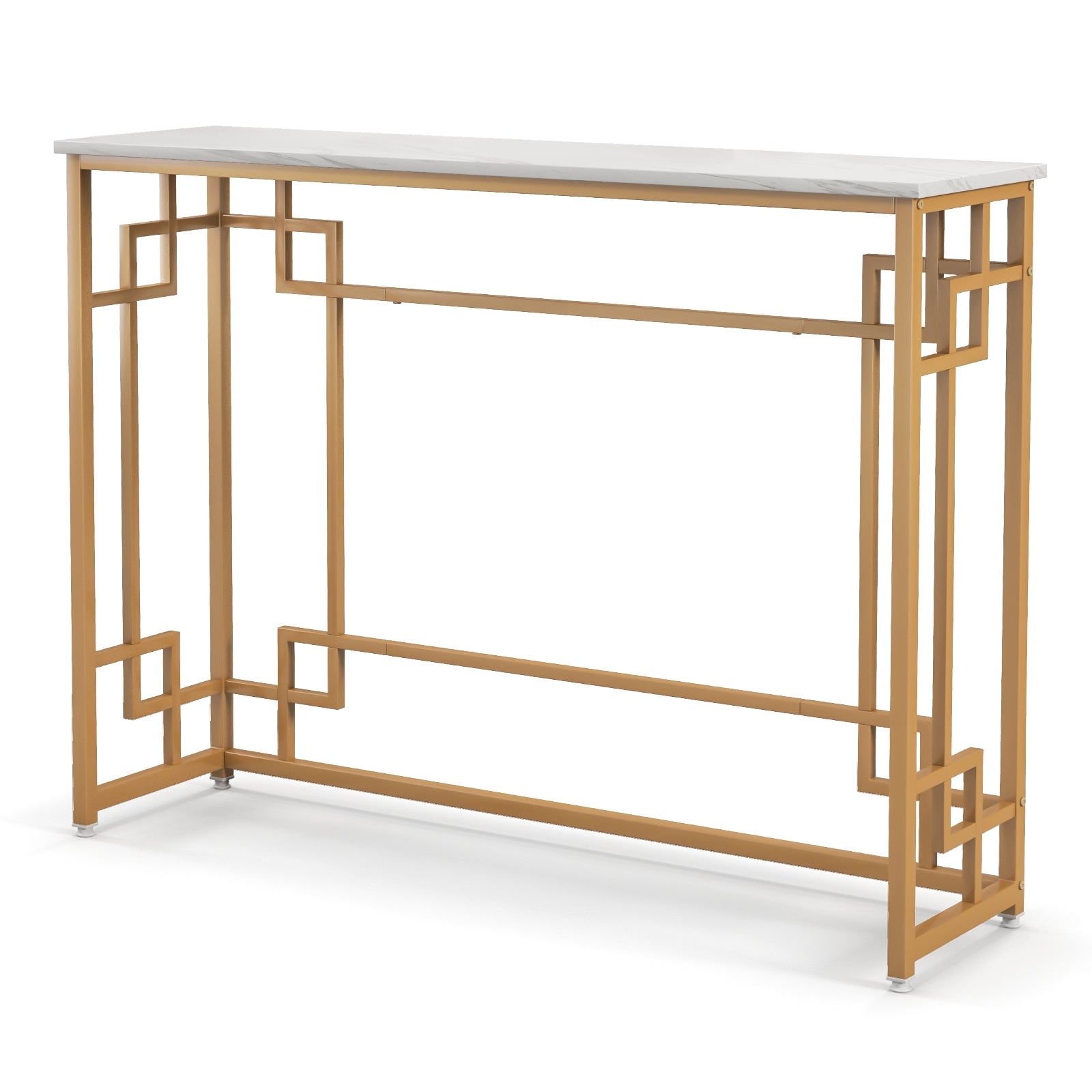 Modern Console Table with Geometric Frame and Faux Marble Tabletop, White Console Tables at Gallery Canada