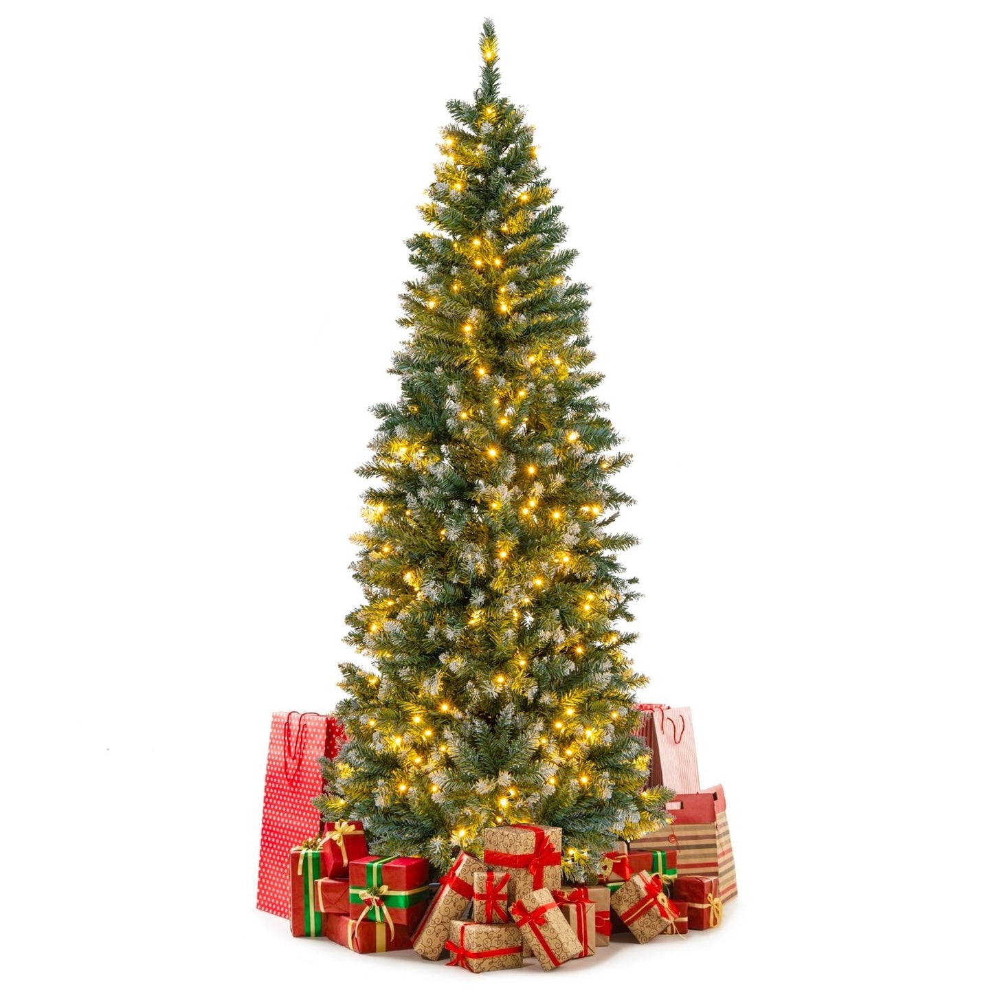 6 Feet Pre-Lit Artificial Christmas Tree with  618 Snowy Branch Tips, Green - Gallery Canada
