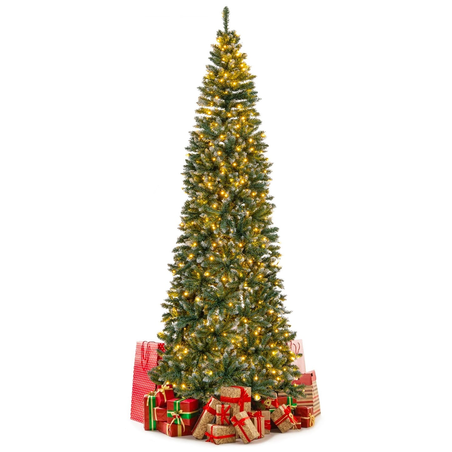 9 FT Pre-Lit Artificial Christmas Tree with 1298 Snowy Branch Tips, Green Christmas Tree   at Gallery Canada