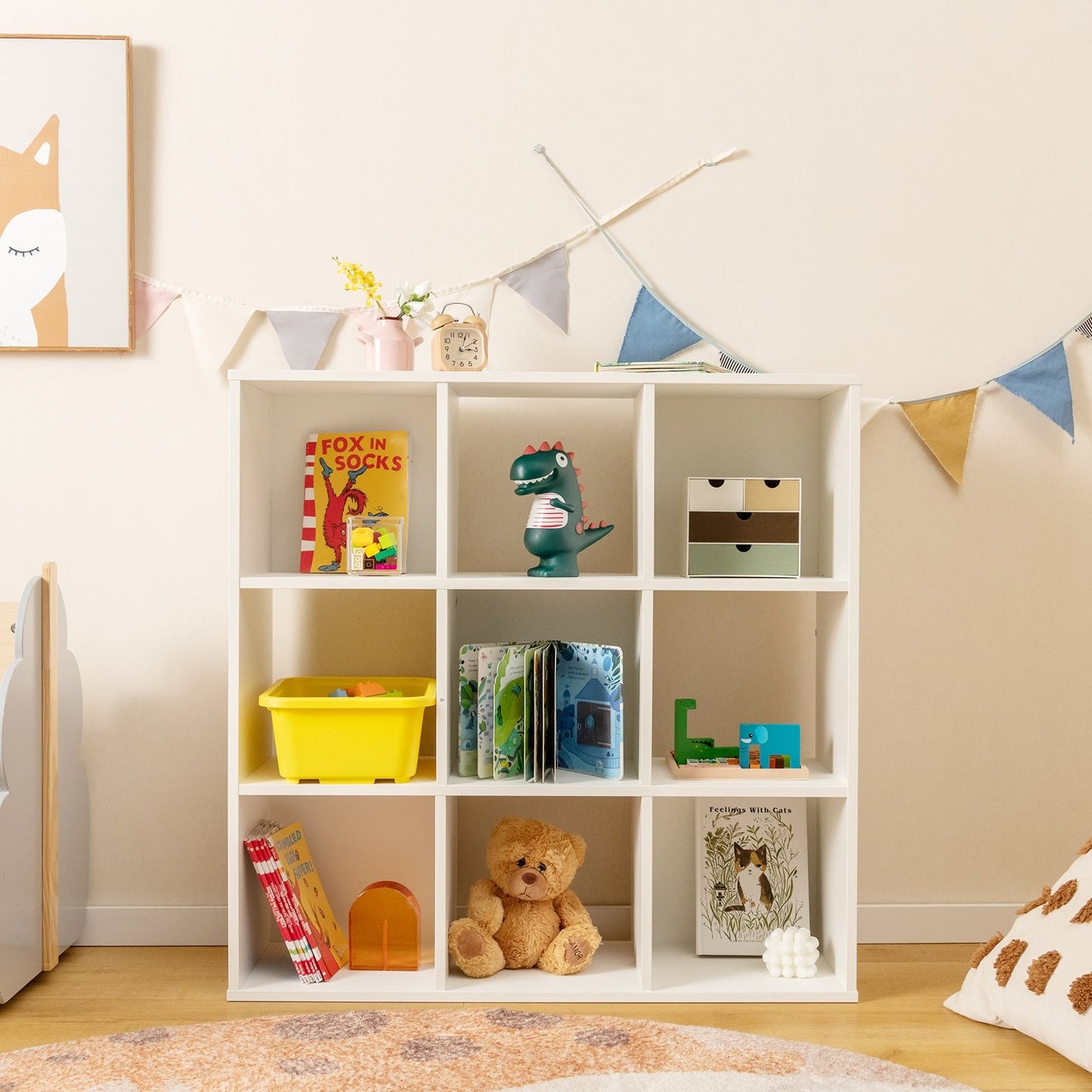 Wooden Kids Bookcase with Storage Cubbies and Anti-toppling Devices, White Kids Storage   at Gallery Canada