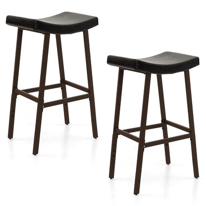 Bar Stools Set of 2 with PU Leather Upholstered Saddle Seat and Footrest, Brown Bar Stools   at Gallery Canada