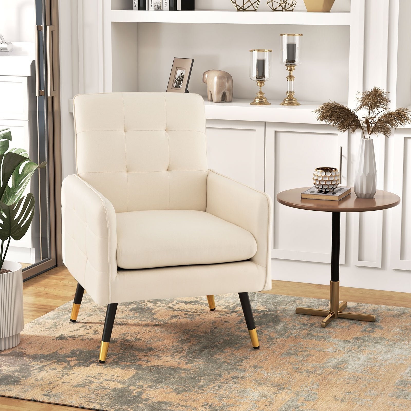 Linen Fabric Accent Chair with Removable Seat Cushion, White Accent Chairs   at Gallery Canada