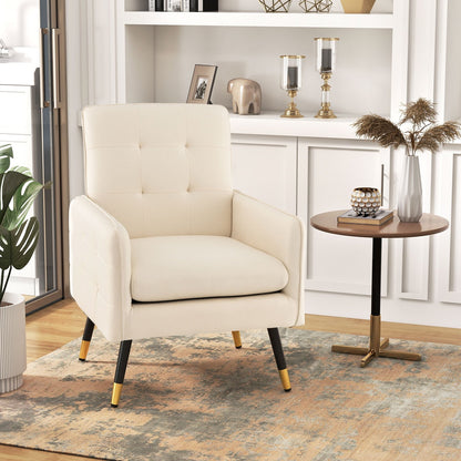 Linen Fabric Accent Chair with Removable Seat Cushion, White Accent Chairs   at Gallery Canada