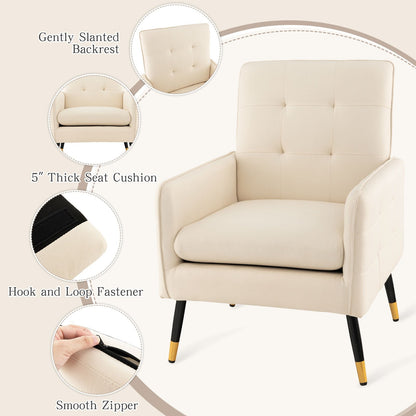 Linen Fabric Accent Chair with Removable Seat Cushion, White Accent Chairs   at Gallery Canada