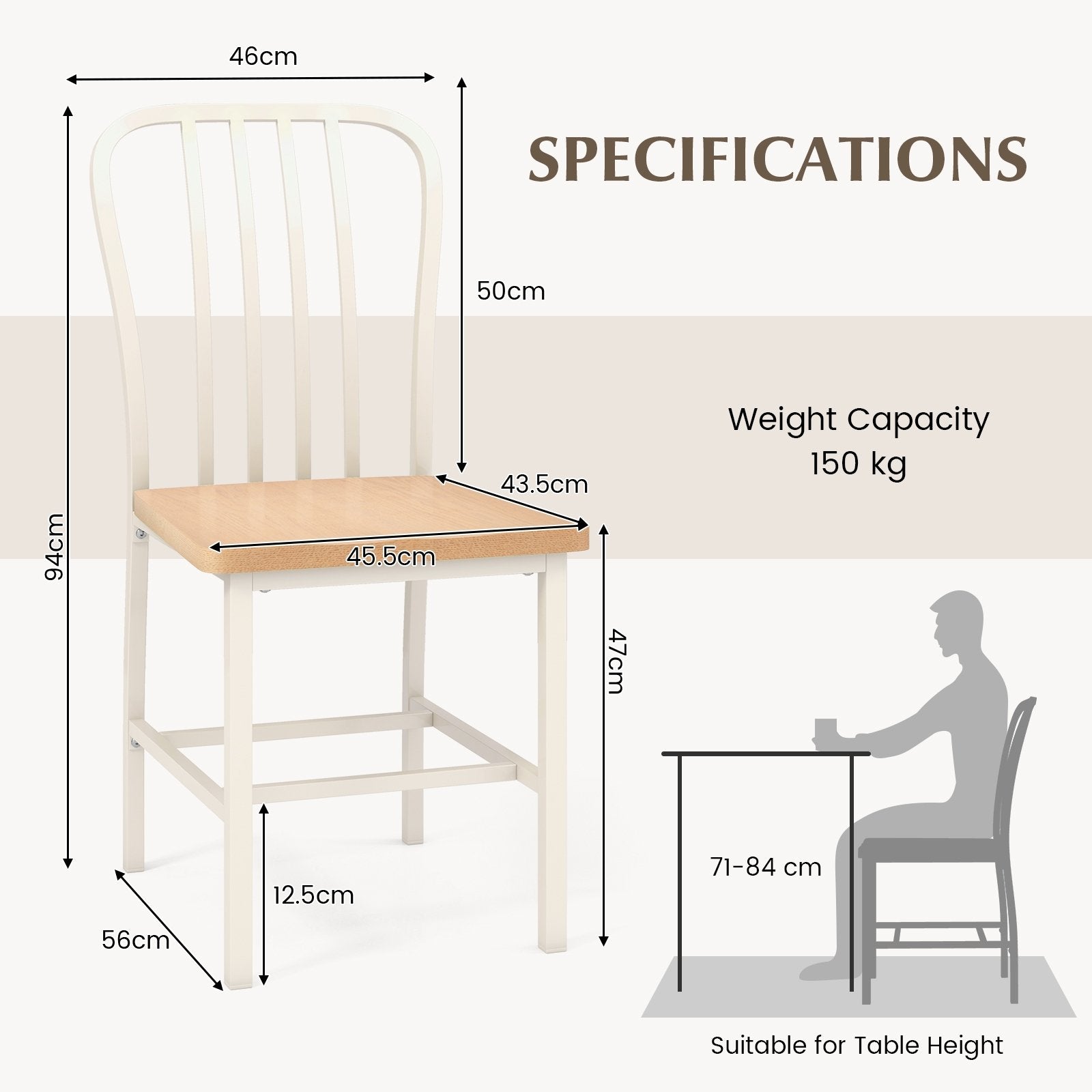 Armless Spindle Back Dining Chair Set of 2 with Ergonomic Seat, White Dining Chairs   at Gallery Canada