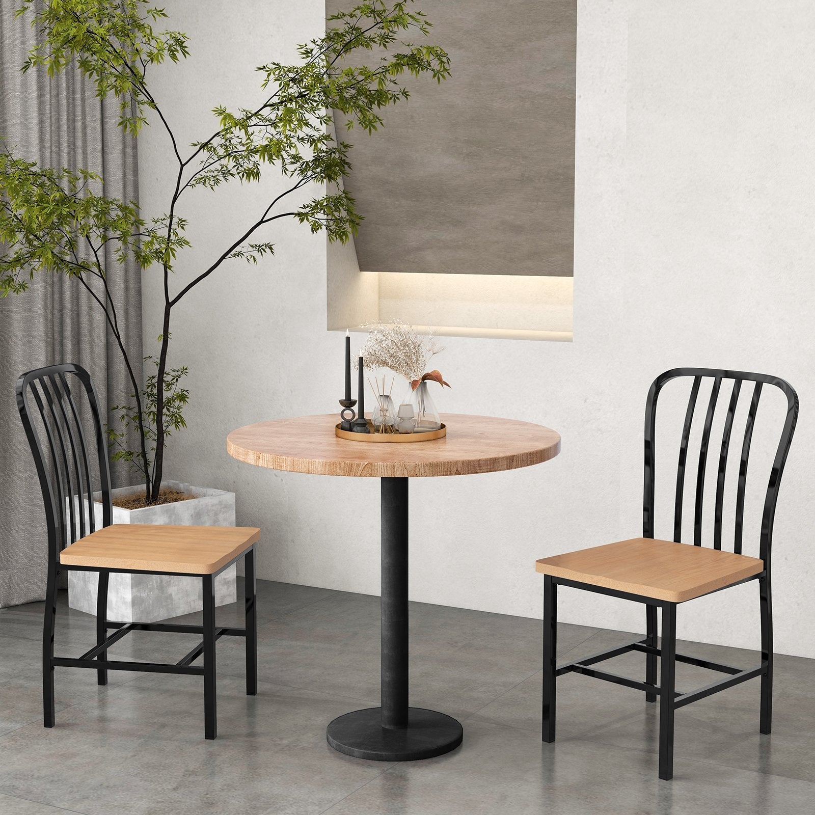 Armless Spindle Back Dining Chair Set of 2 with Ergonomic Seat, Black Dining Chairs   at Gallery Canada