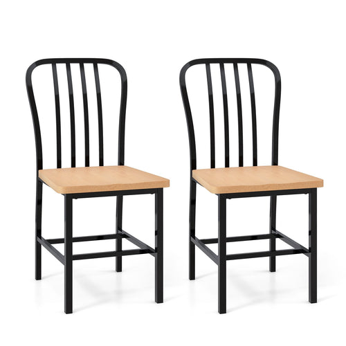 Armless Spindle Back Dining Chair Set of 2 with Ergonomic Seat, Black