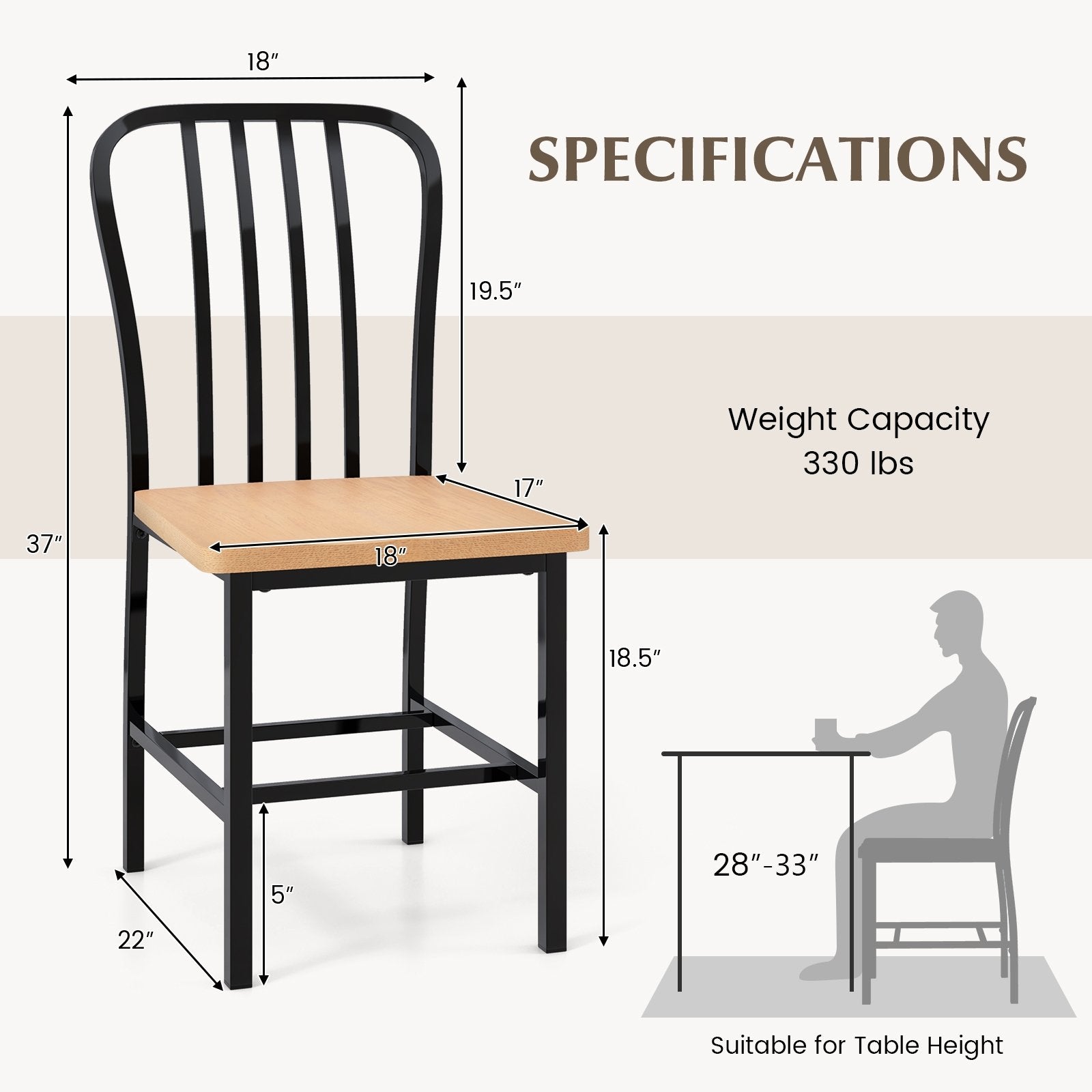 Armless Spindle Back Dining Chair Set of 2 with Ergonomic Seat, Black Dining Chairs   at Gallery Canada