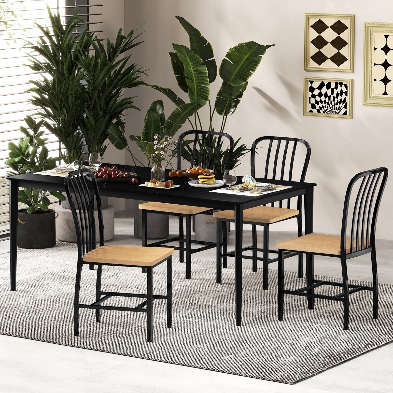 Armless Spindle Back Dining Chair Set of 2 with Ergonomic Seat, Black Dining Chairs   at Gallery Canada