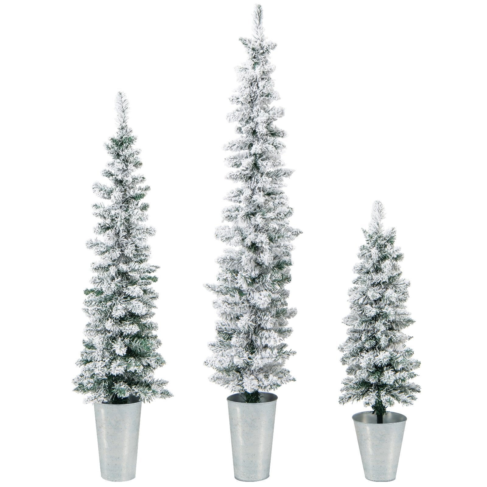 Set of 3 Potted Artificial Christmas Tree Snow-Flocked, White Christmas Tree   at Gallery Canada