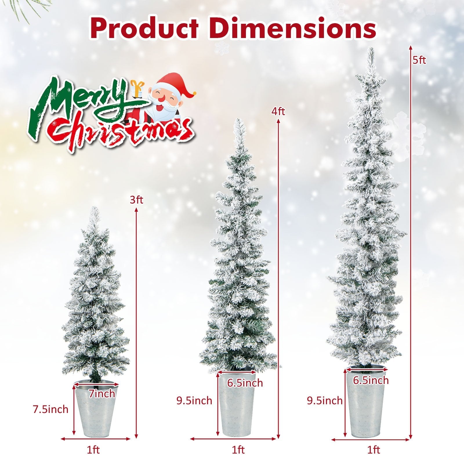 Set of 3 Potted Artificial Christmas Tree Snow-Flocked, White Christmas Tree   at Gallery Canada