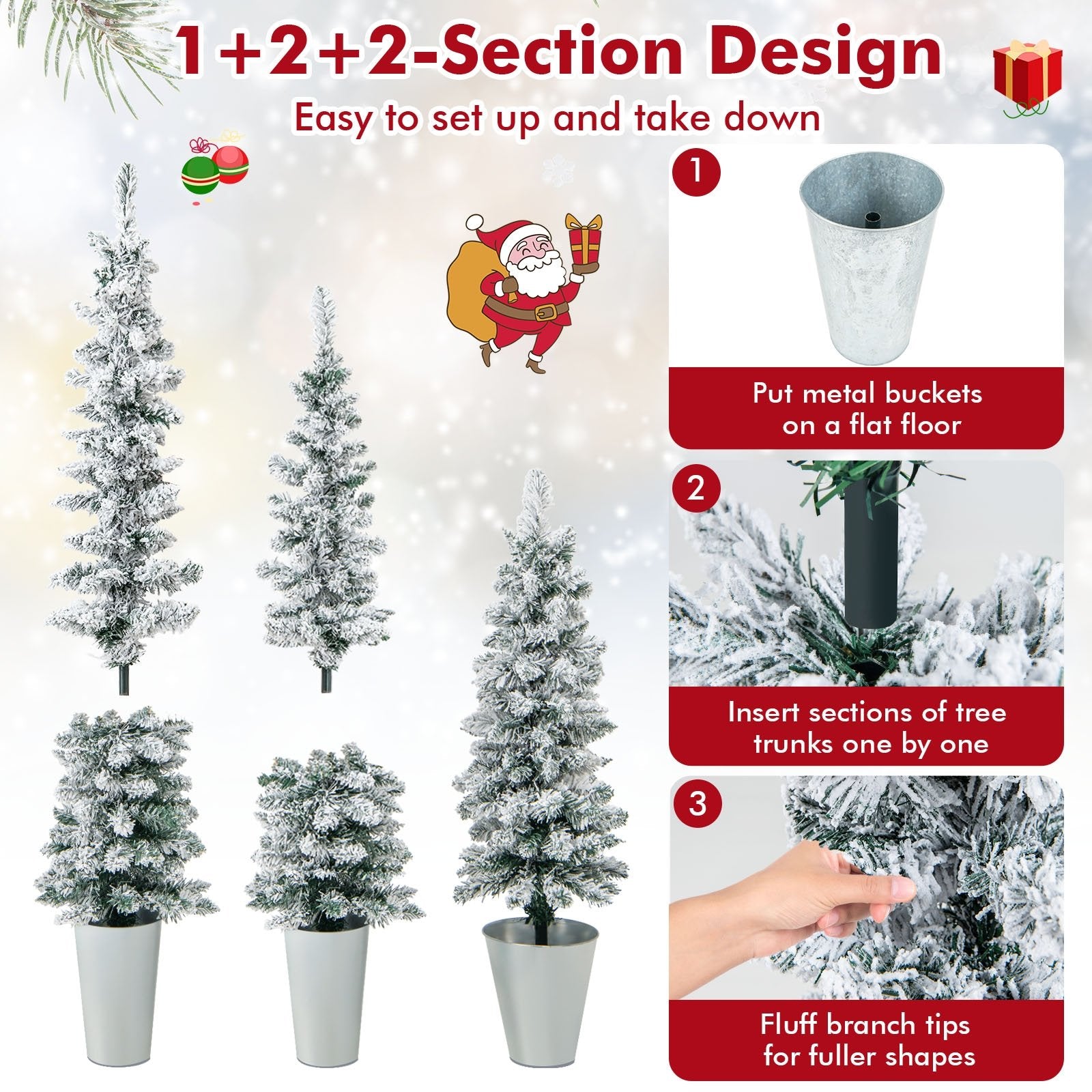 Set of 3 Potted Artificial Christmas Tree Snow-Flocked, White Christmas Tree   at Gallery Canada