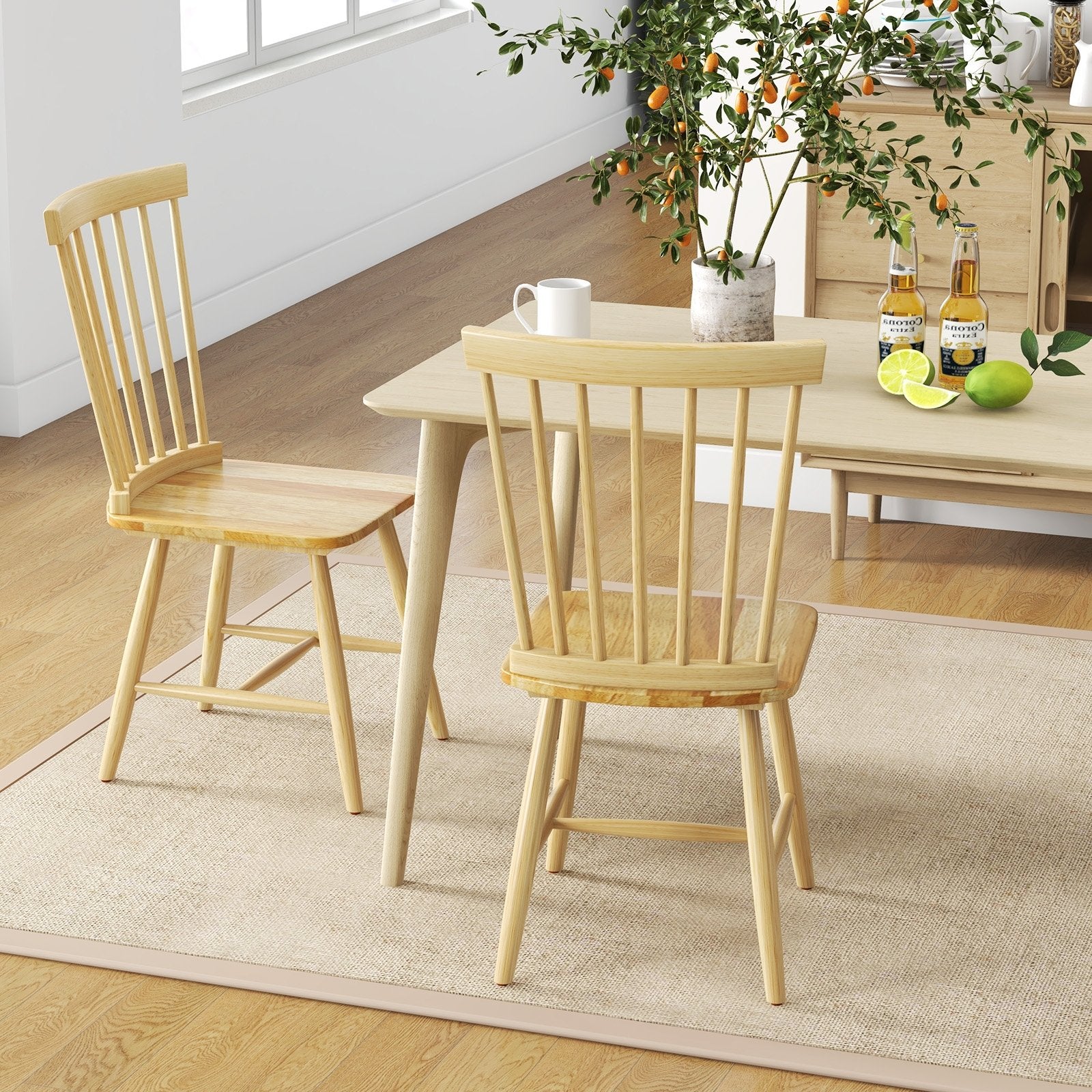 Set of 2 Windsor Dining Chairs with High Spindle Back, Natural Dining Chairs   at Gallery Canada