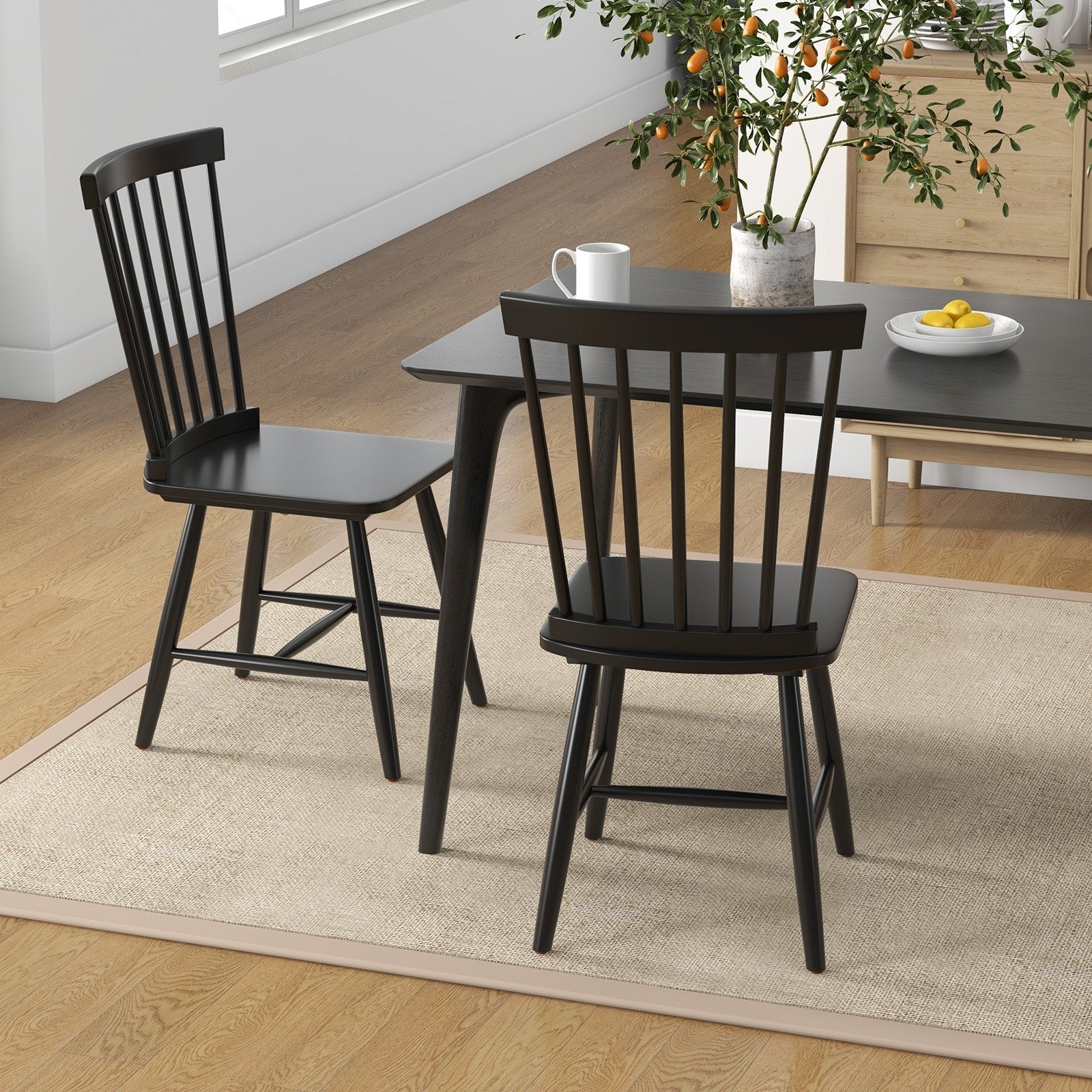 Set of 2 Windsor Dining Chairs with High Spindle Back, Black Dining Chairs   at Gallery Canada