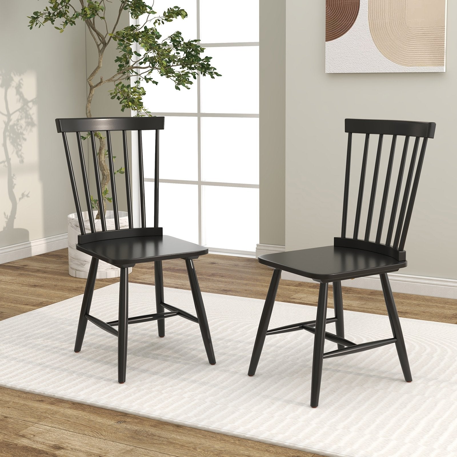 Set of 2 Windsor Dining Chairs with High Spindle Back, Black Dining Chairs   at Gallery Canada