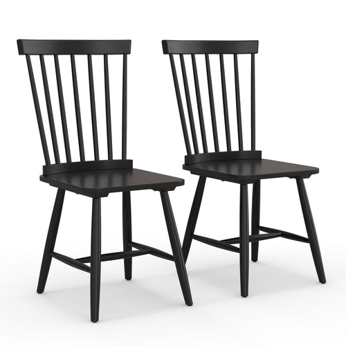 Set of 2 Windsor Dining Chairs with High Spindle Back, Black