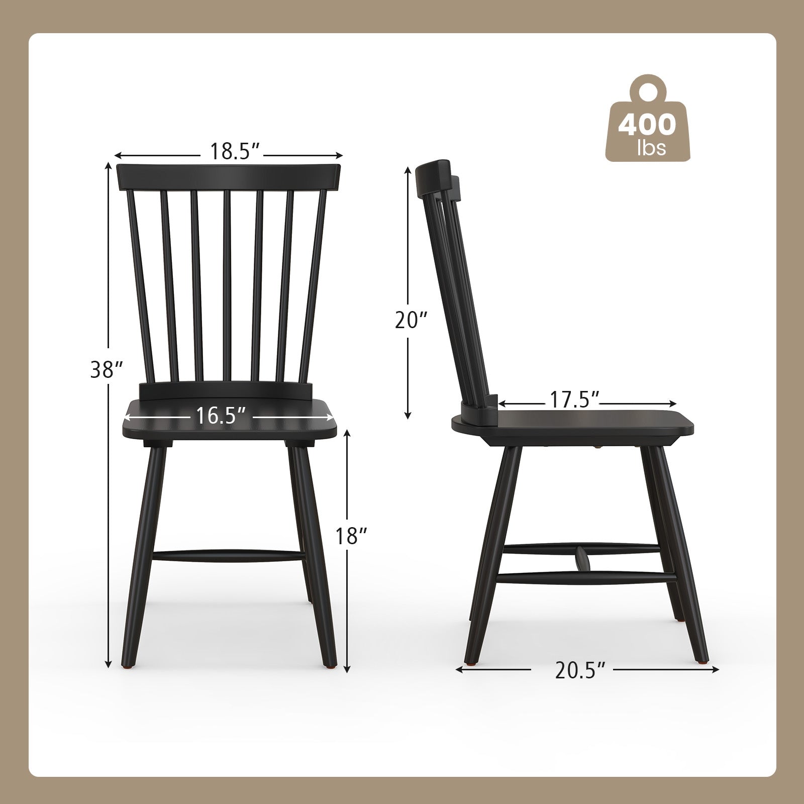 Set of 2 Windsor Dining Chairs with High Spindle Back, Black Dining Chairs at Gallery Canada