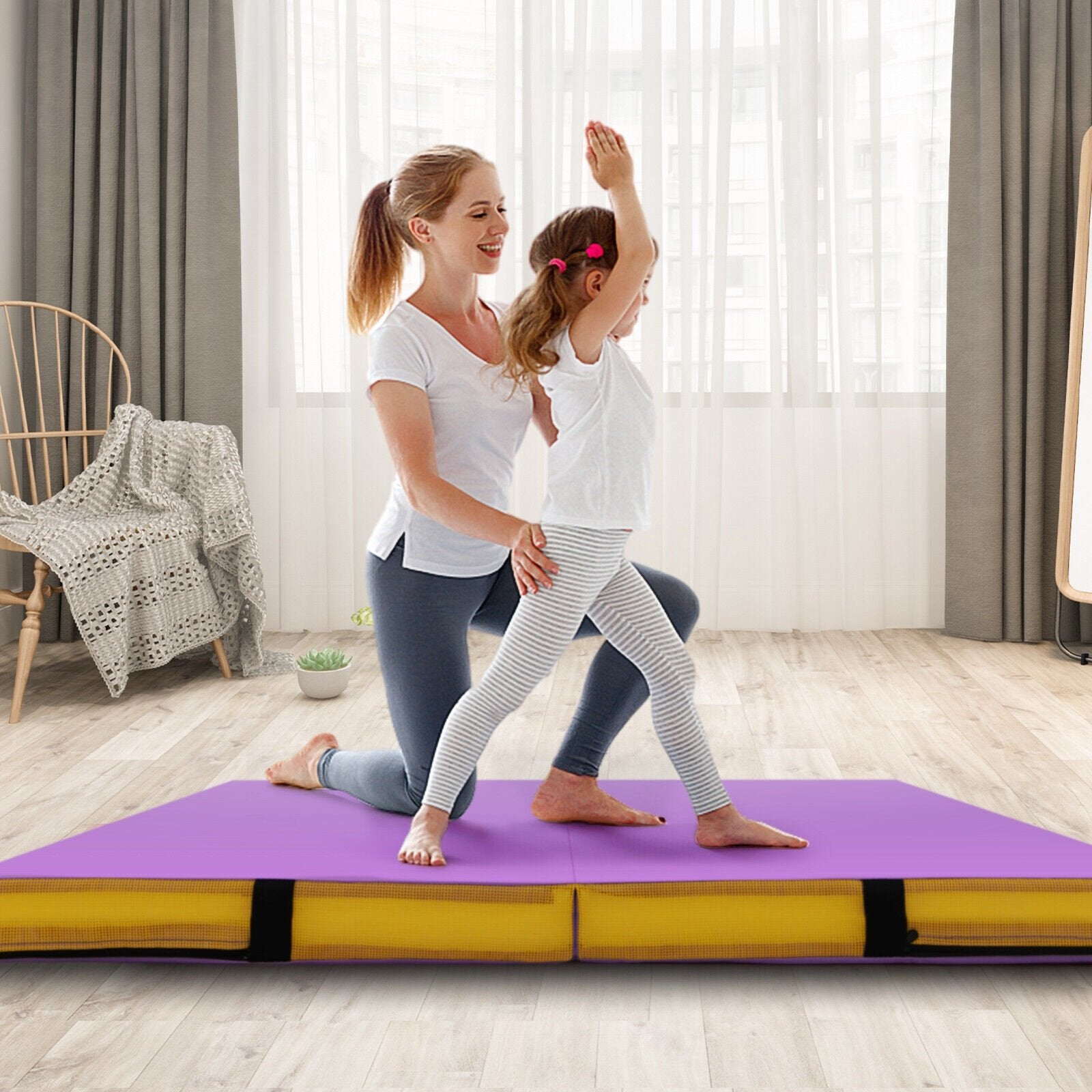 4ft x 4ft x 4in Bi-Folding Gymnastic Tumbling Mat with Handles and Cover, Purple Yoga & Gym Mats   at Gallery Canada