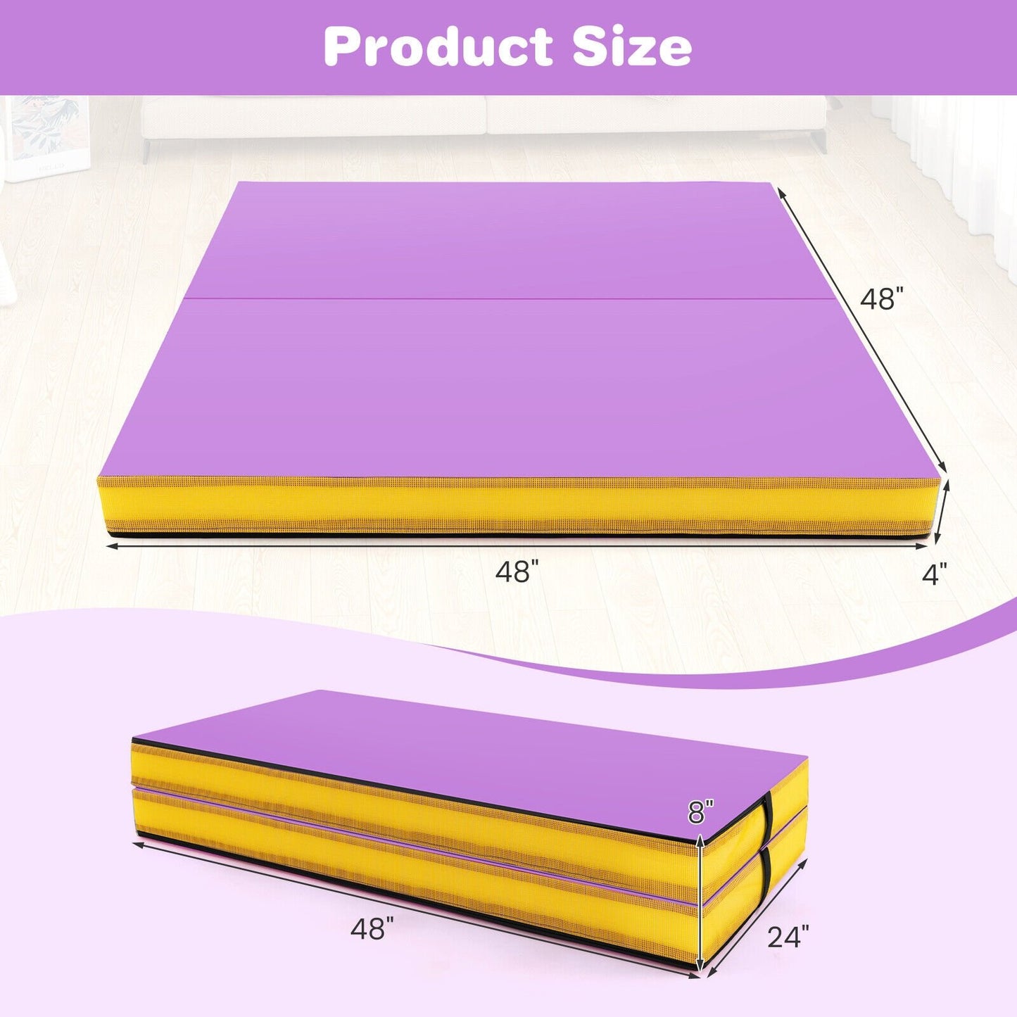 4ft x 4ft x 4in Bi-Folding Gymnastic Tumbling Mat with Handles and Cover, Purple - Gallery Canada