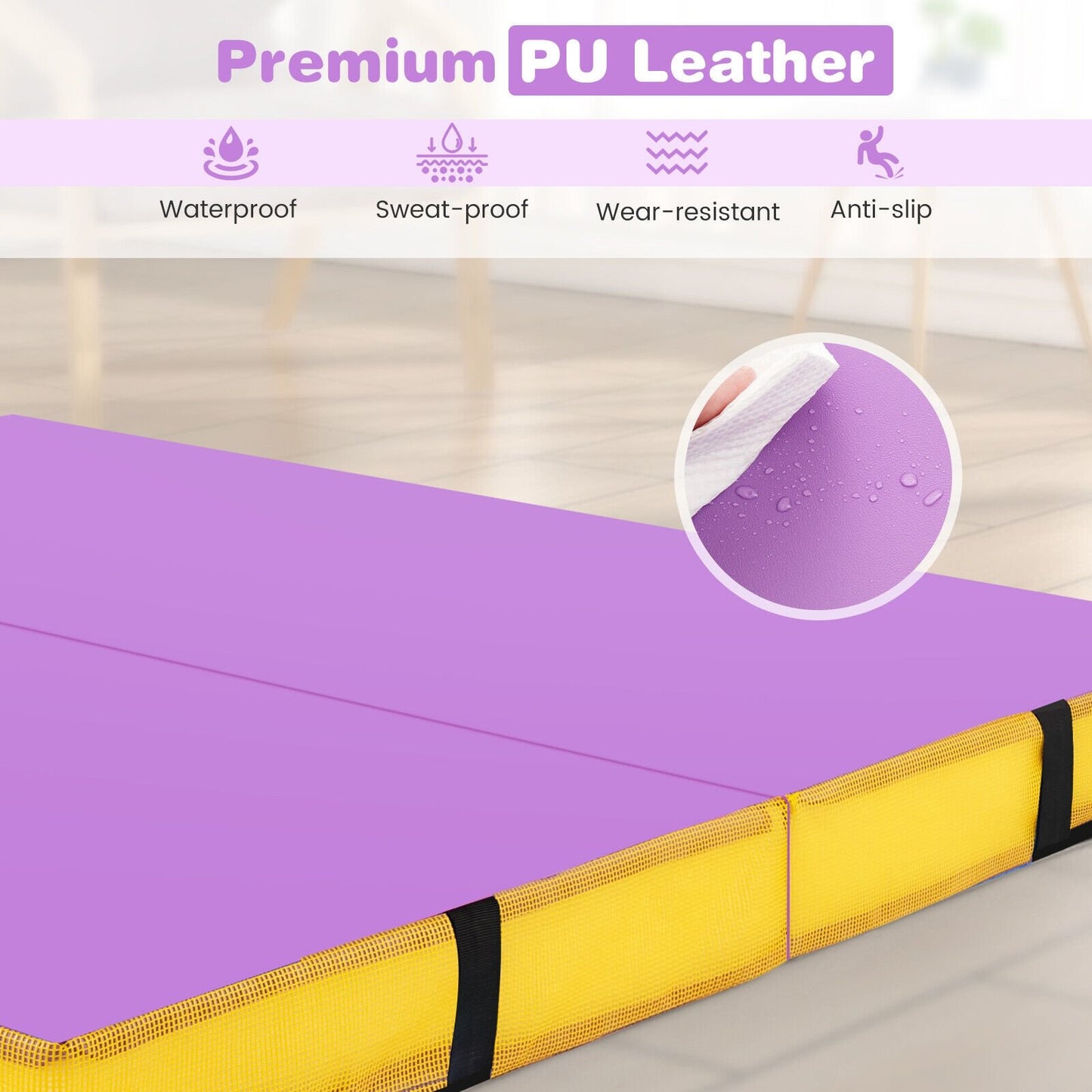 4ft x 4ft x 4in Bi-Folding Gymnastic Tumbling Mat with Handles and Cover, Purple - Gallery Canada