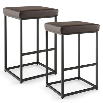 30 Inch Barstools Set of 2 with PU Leather Cover, Brown Bar Stools   at Gallery Canada