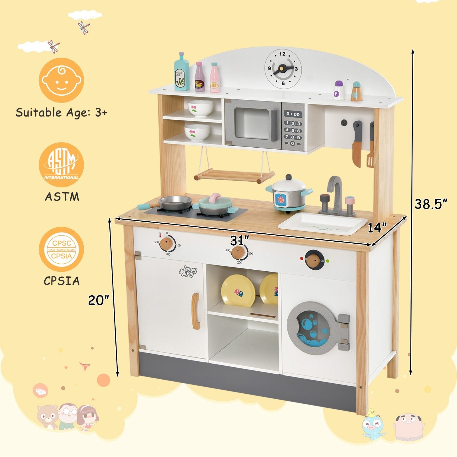 Wooden Pretend Kids Play Kitchen Set with Cooking Accessories, White Play Kitchen Sets   at Gallery Canada