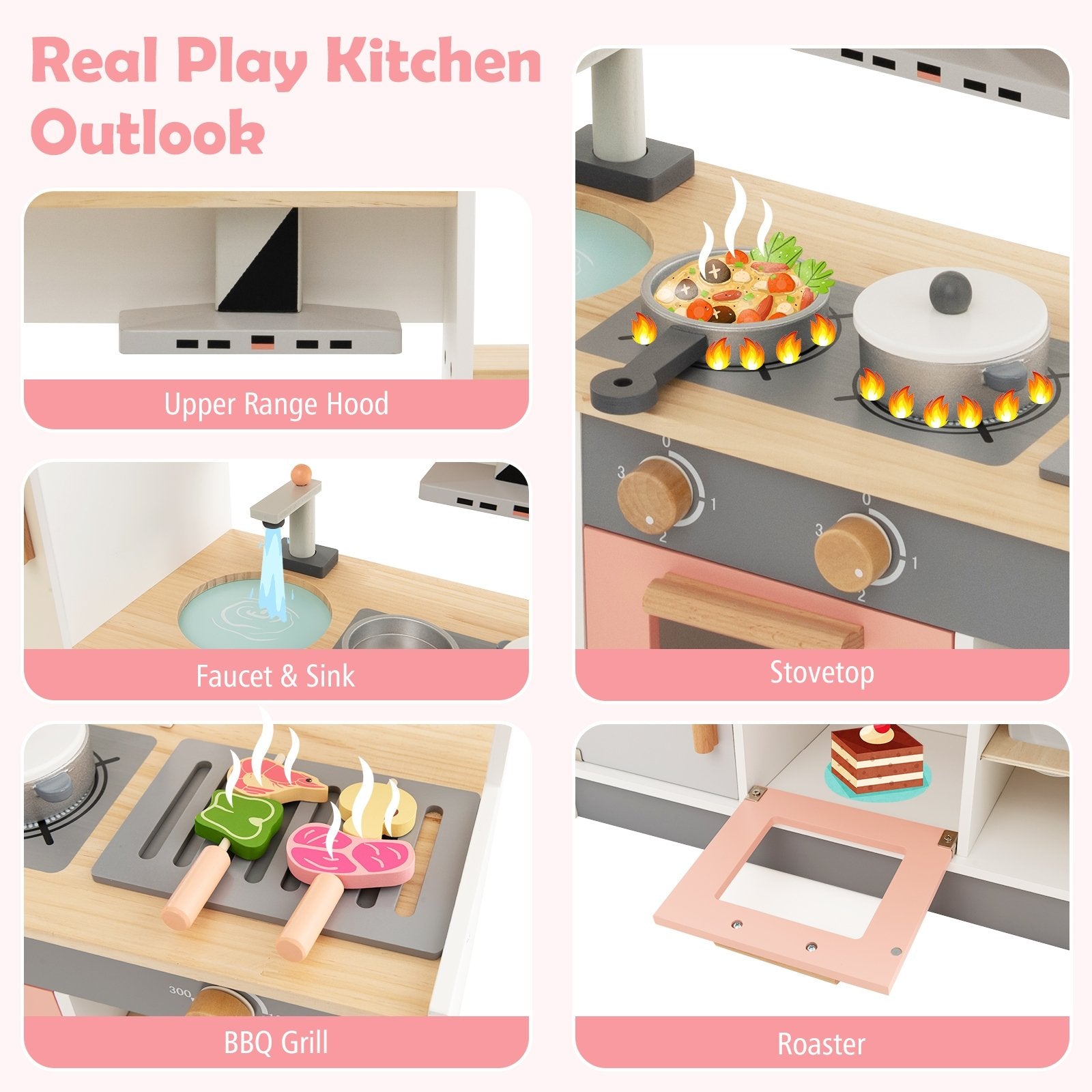 Kids Play Kitchen Set with Realistic Range Hood and Refrigerator Play Kitchen Sets   at Gallery Canada