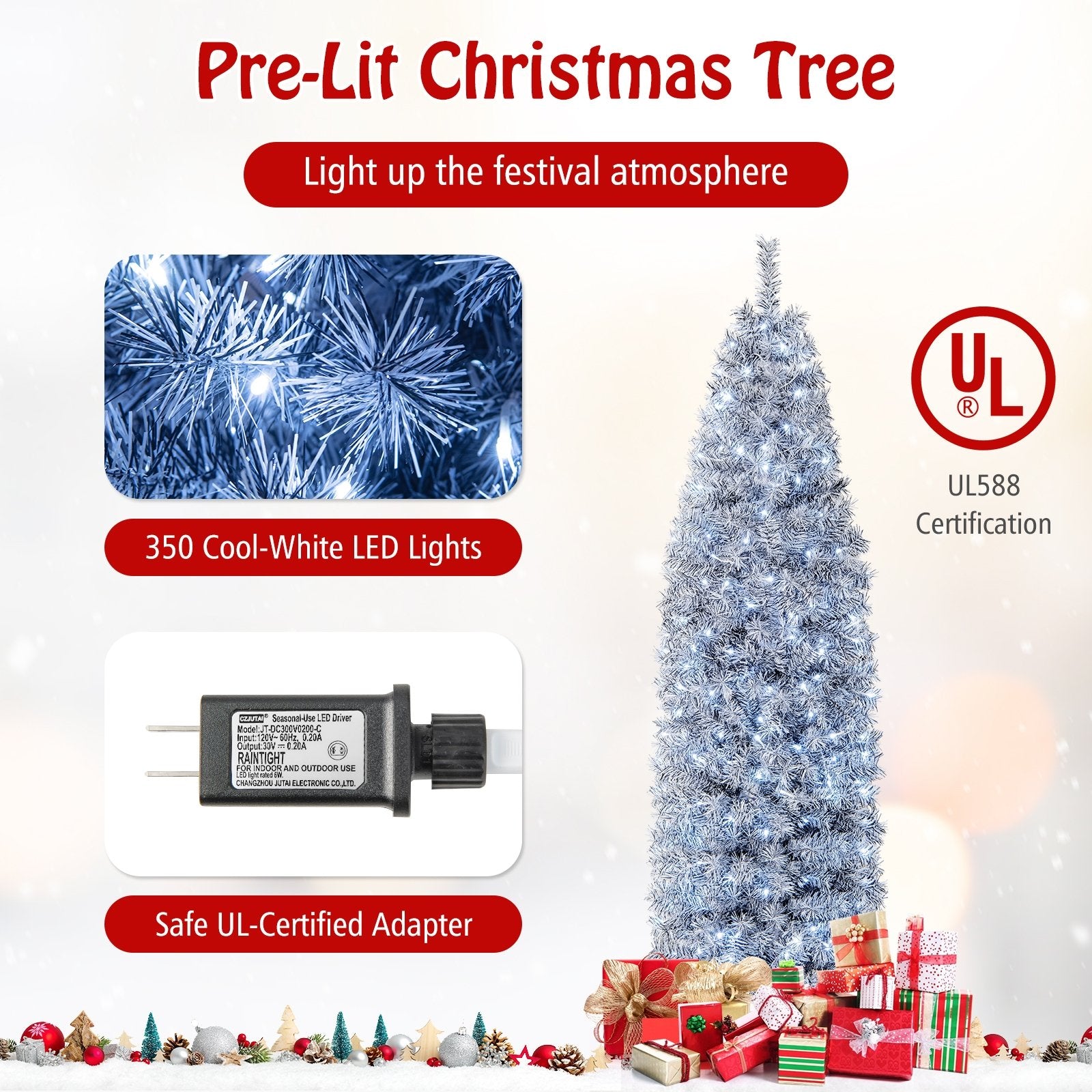 6 FT Pre-Lit Artificial Christmas Tree with 250 Cool-White LED Lights Black and White-7 ft, Black & White Christmas Tree   at Gallery Canada