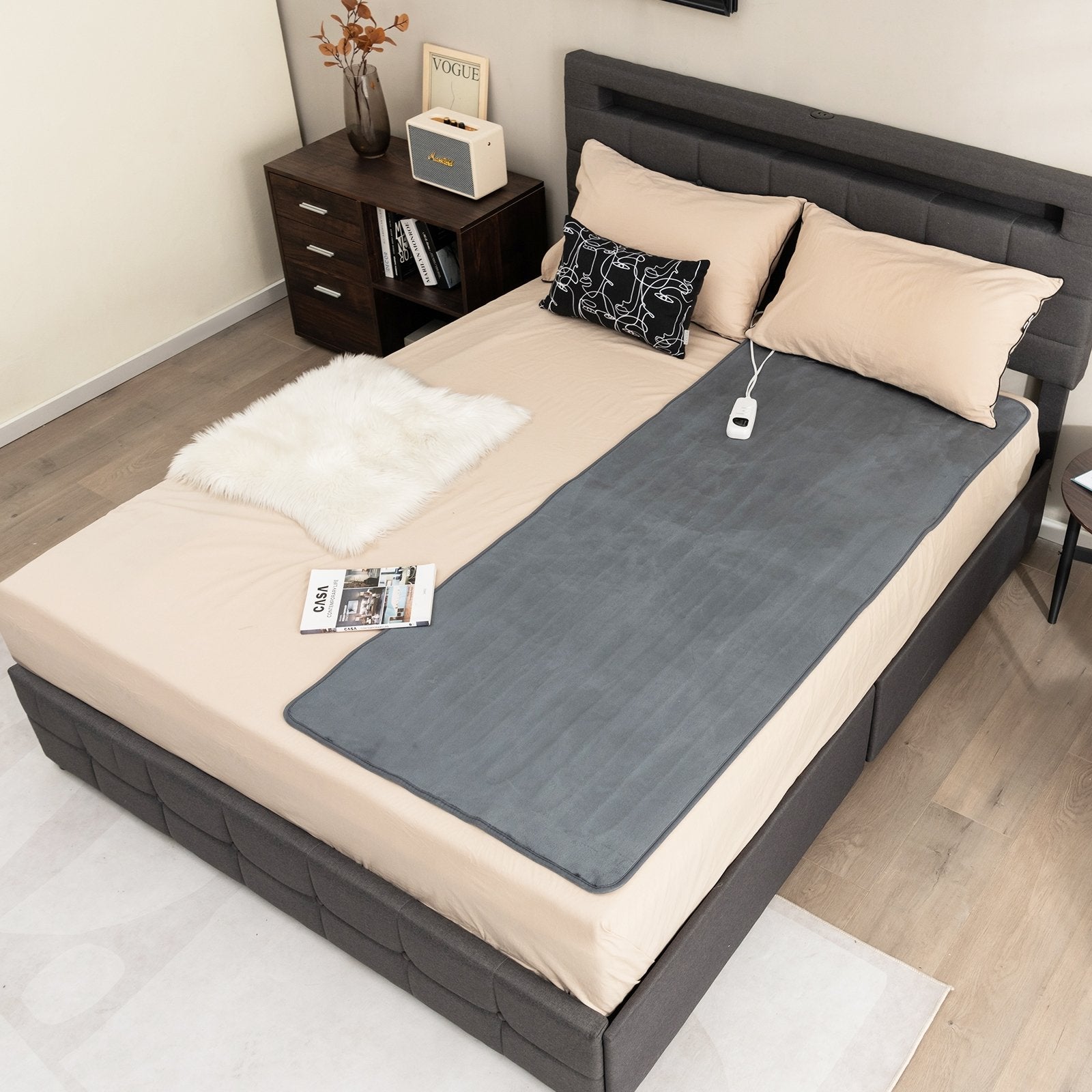 Electric Heated Mattress Pad with 5 Heating Levels and Overheat Protection, Gray Bedroom   at Gallery Canada