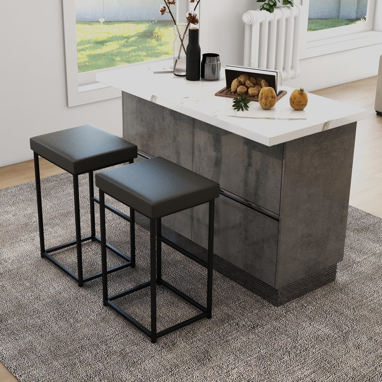 30 Inch Barstools Set of 2 with PU Leather Cover, Gray Bar Stools   at Gallery Canada