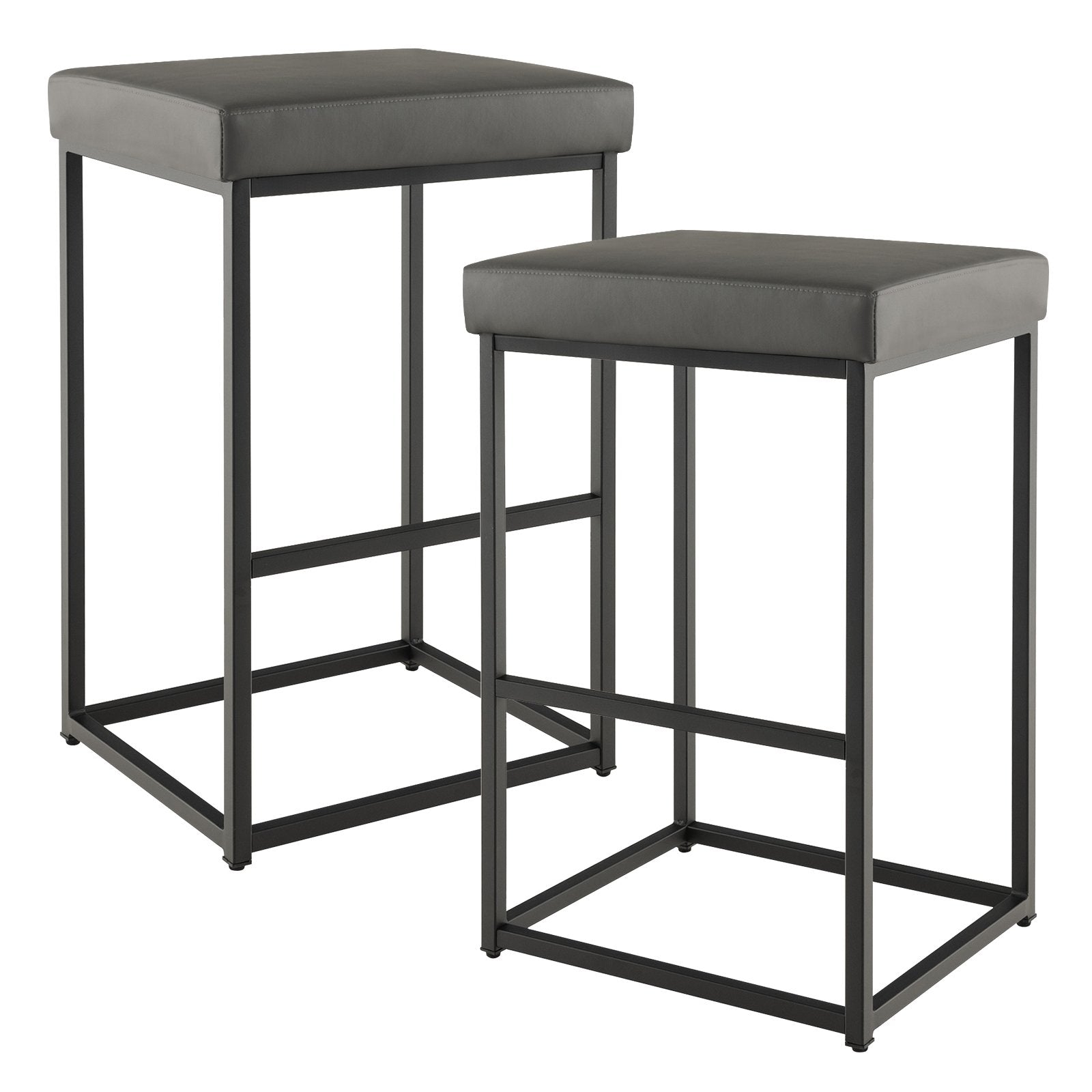 30 Inch Barstools Set of 2 with PU Leather Cover, Gray Bar Stools   at Gallery Canada