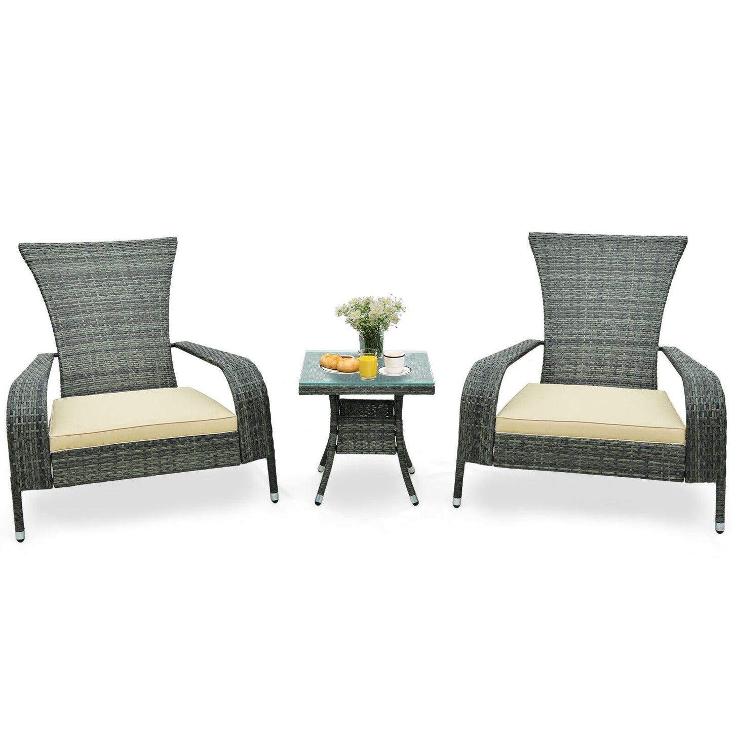 3-Piece Wicker Adirondack Set with Comfy Seat Cushions, Gray Patio Conversation Sets   at Gallery Canada