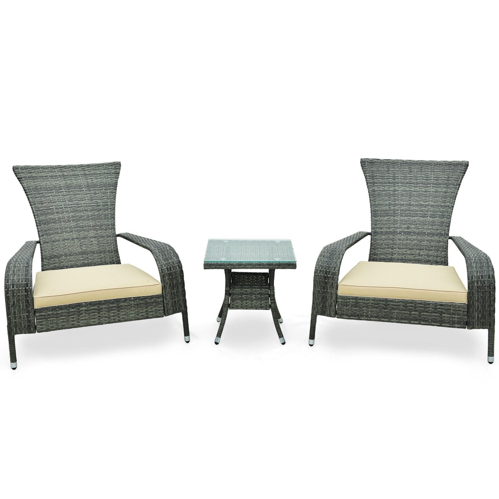 3-Piece Wicker Adirondack Set with Comfy Seat Cushions, Gray Patio Conversation Sets   at Gallery Canada