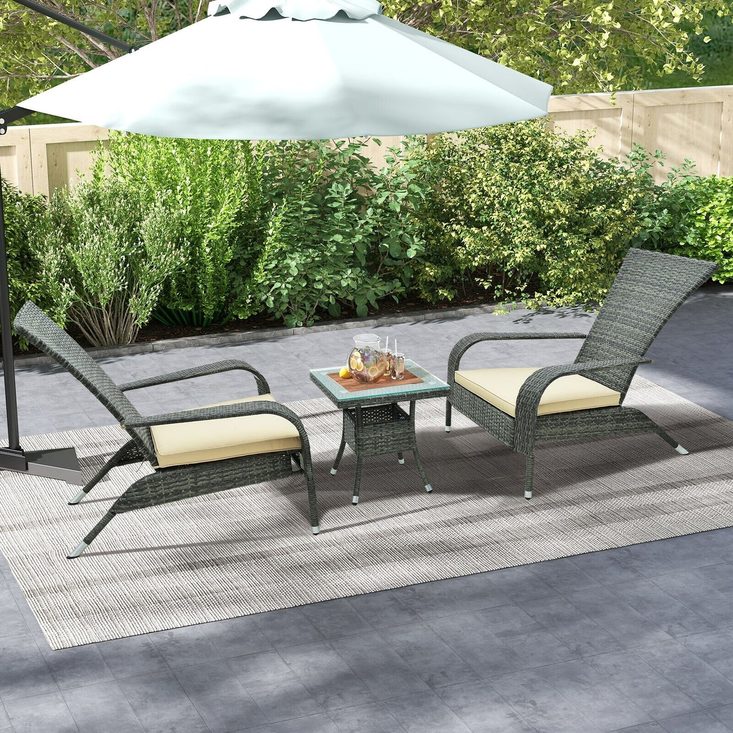 3-Piece Wicker Adirondack Set with Comfy Seat Cushions, Gray Patio Conversation Sets   at Gallery Canada